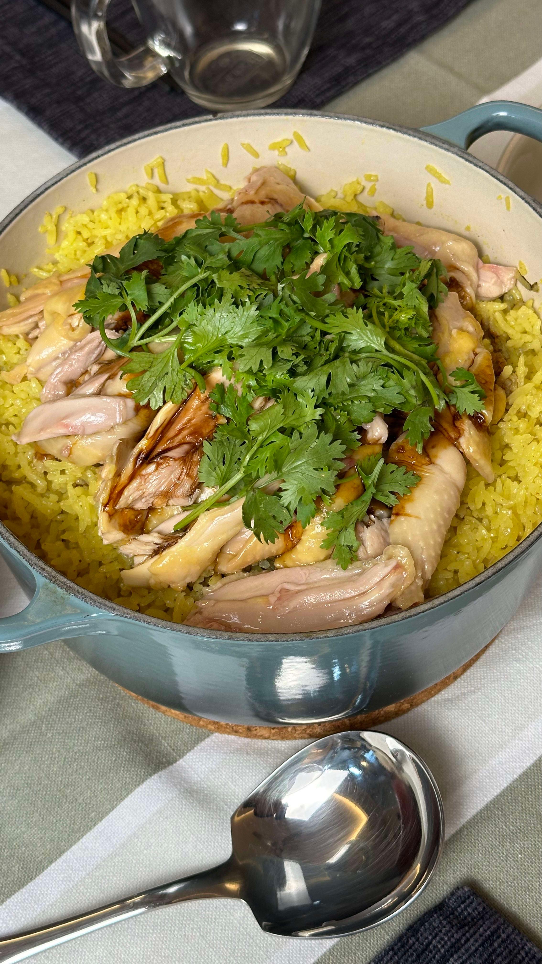 Claypot Chicken Rice with Ginger-Scallion Sauce